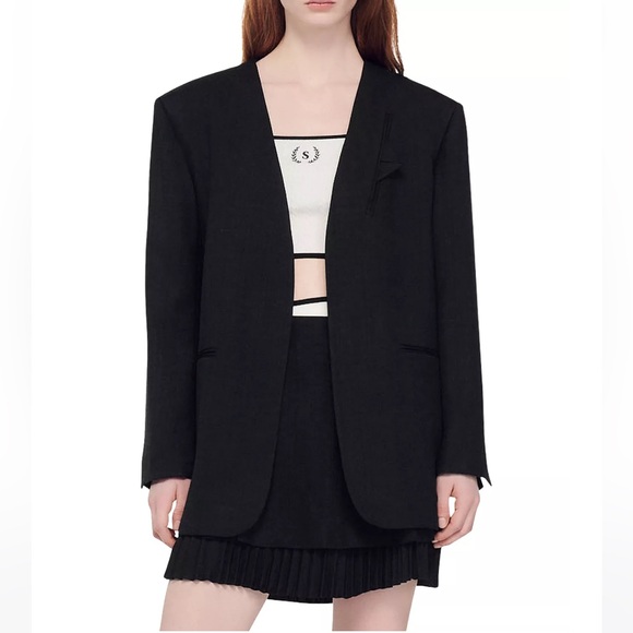 NWT Sandro Bilbao Black Textured Blazer - Picture 4 of 14